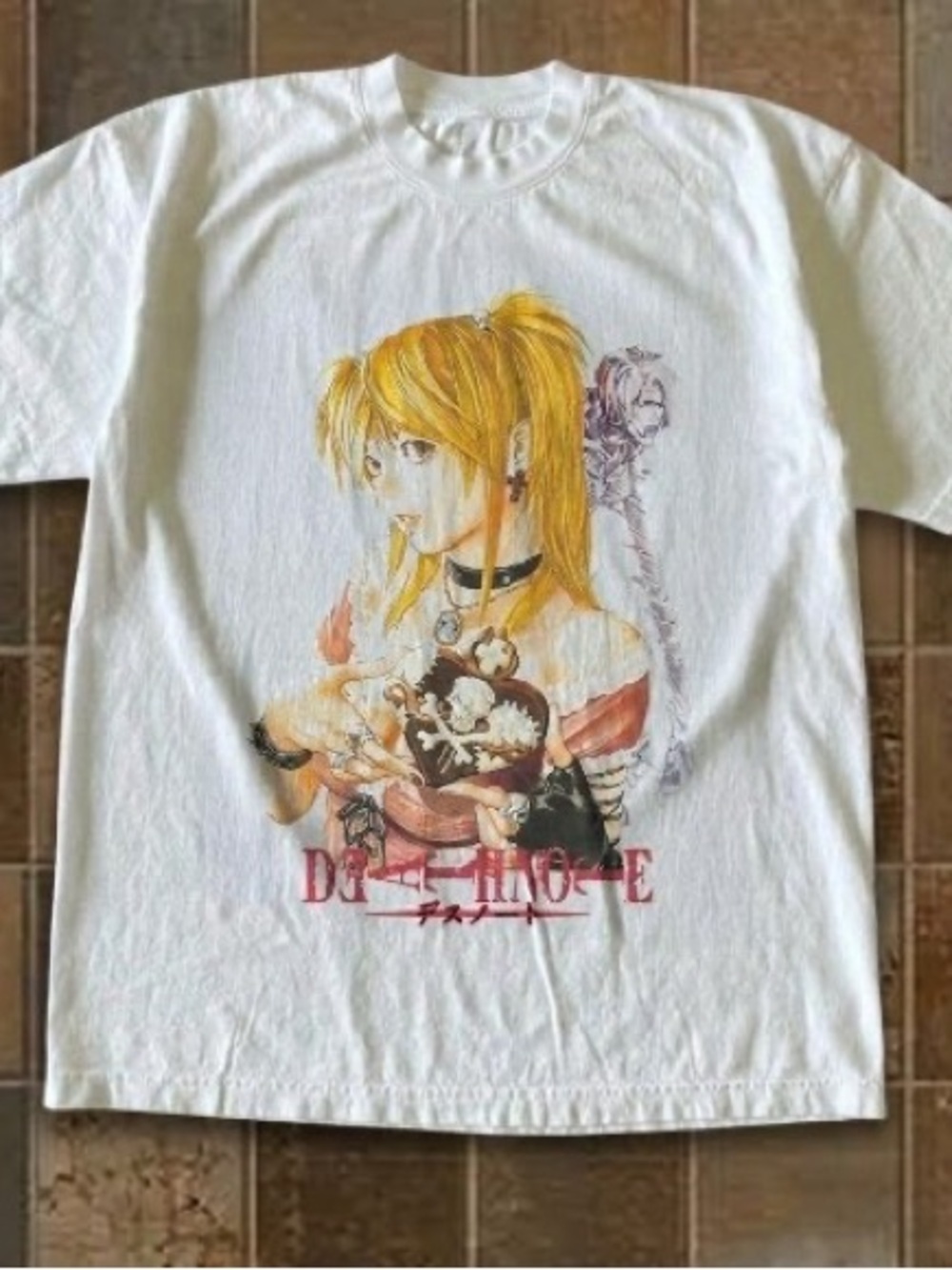 White Anime Graphic Tee with Yellow Accents